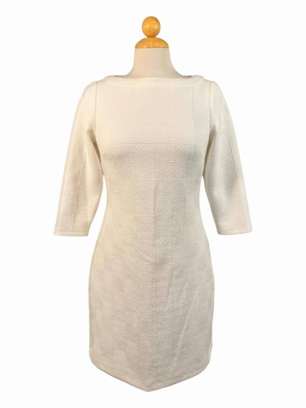 Tommy Hilfiger White Textured Sheath Dress with 3/4 Sleeves